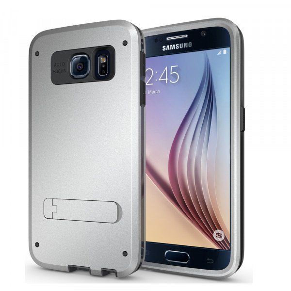 Wholesale Galaxy S6 Strong Armor Hybrid with Stand (Silver)